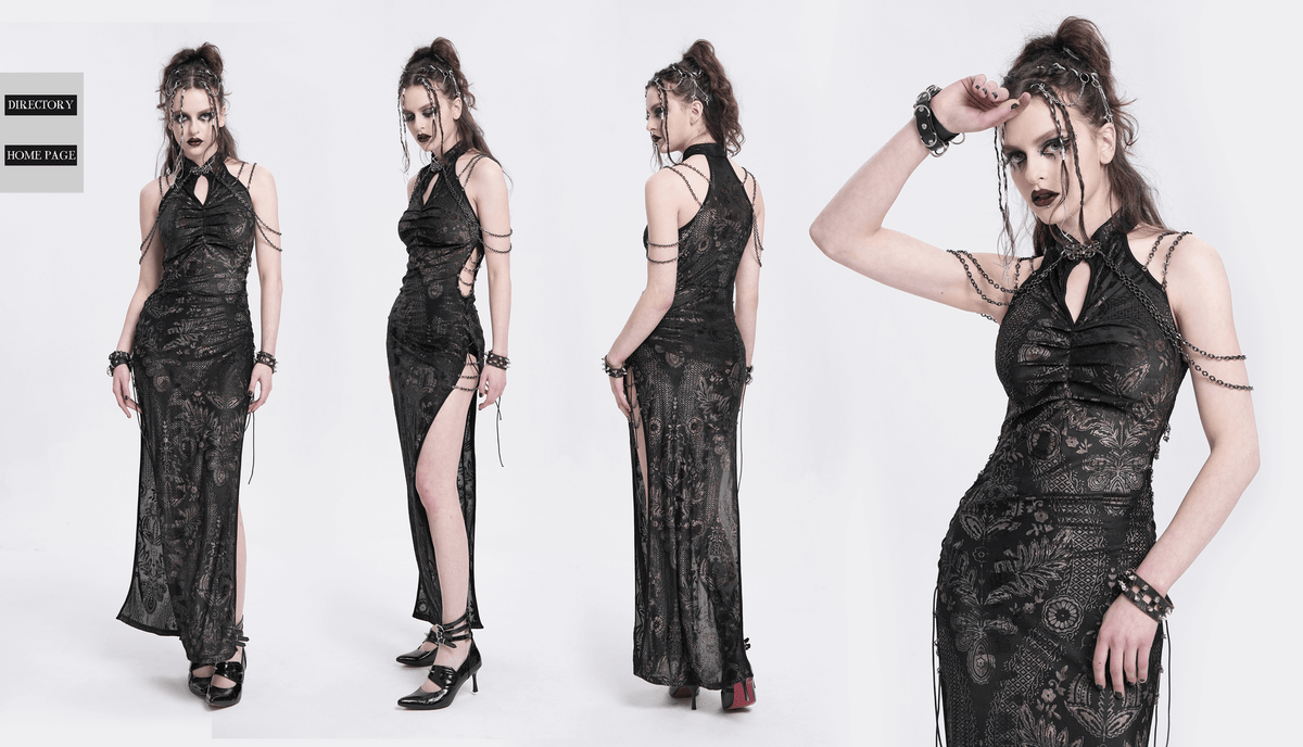 Elegant Long Gothic Lace Dress with Chain Detail - image 17