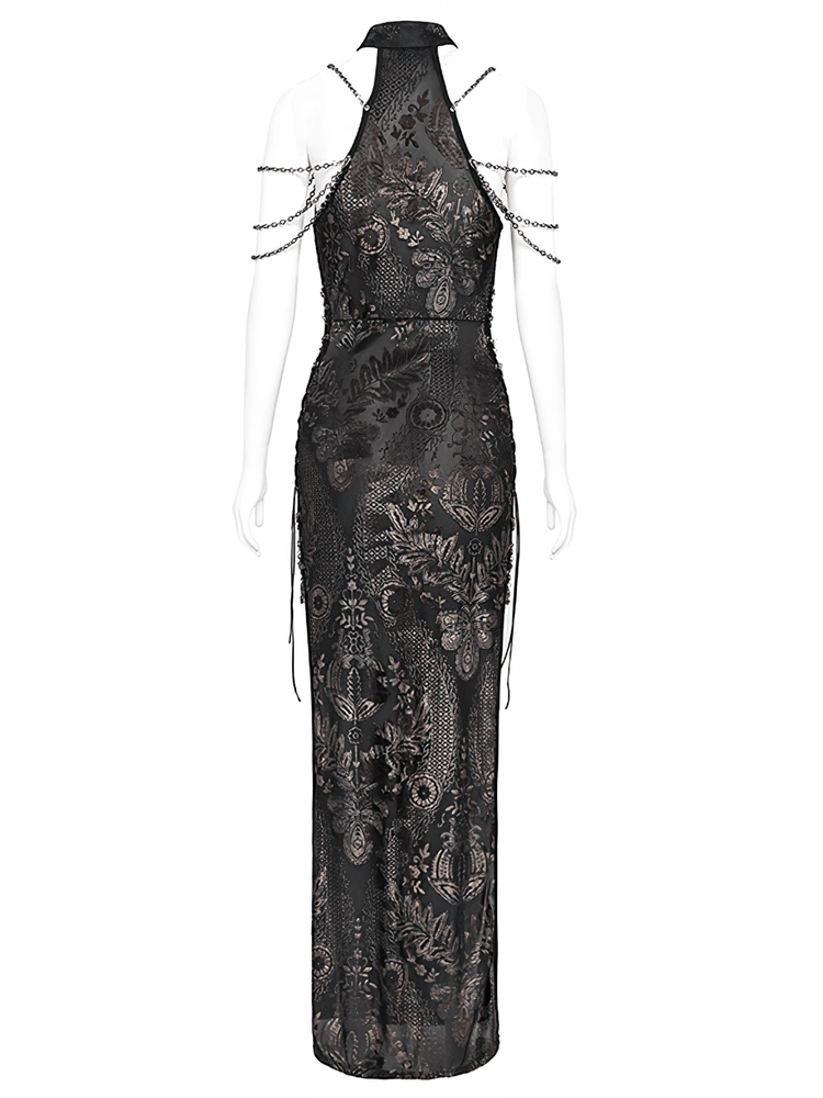 Elegant Long Gothic Lace Dress with Chain Detail - image 6