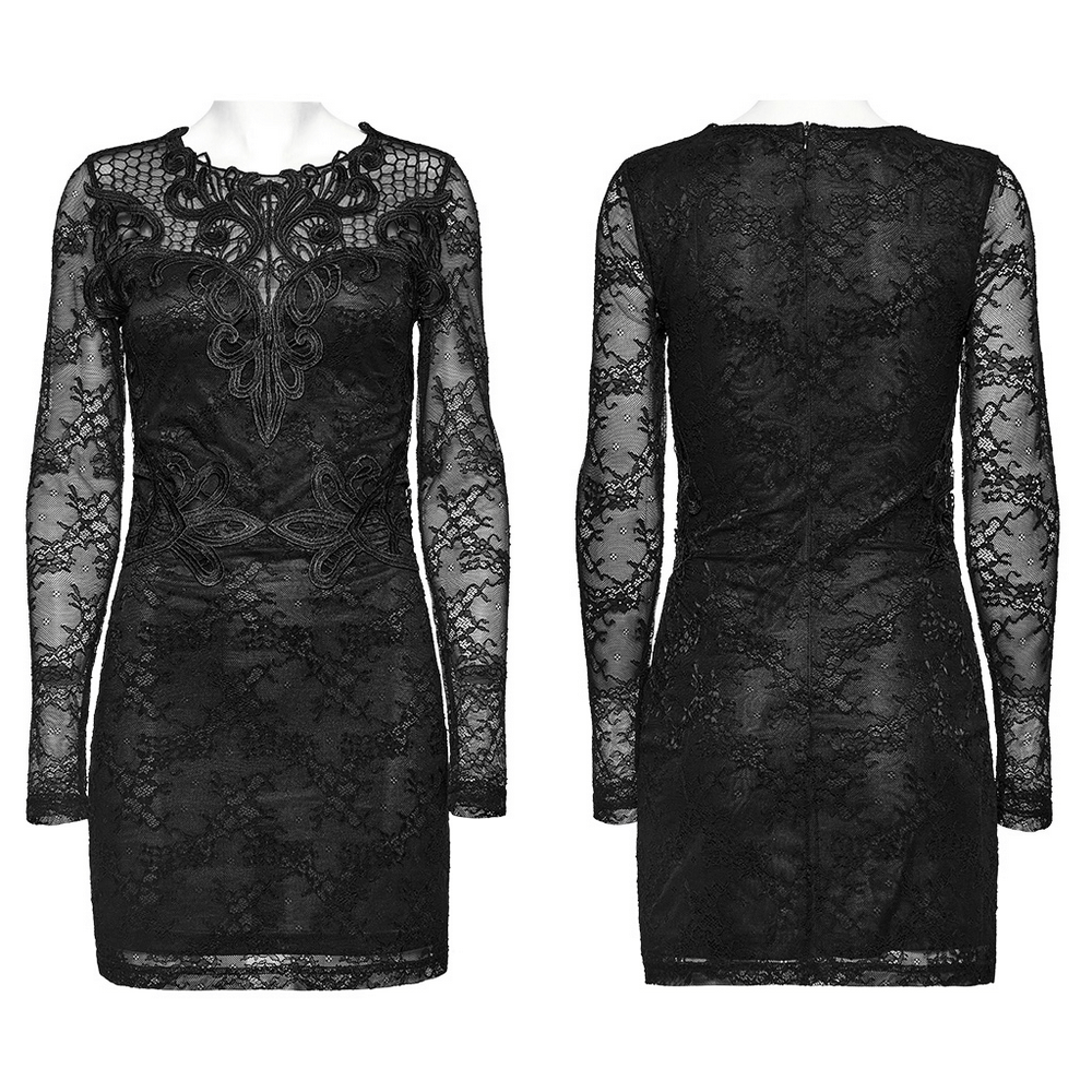 Elegant Long Sleeved Lace Slim Fit Black Formal Dress - image 3