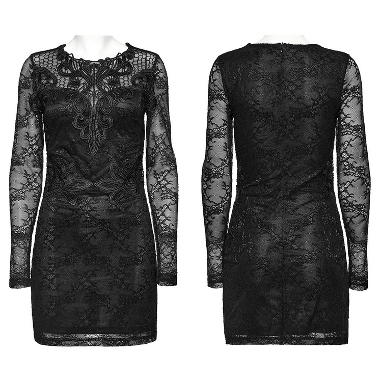 Elegant Long Sleeved Lace Slim Fit Black Formal Dress - image 3