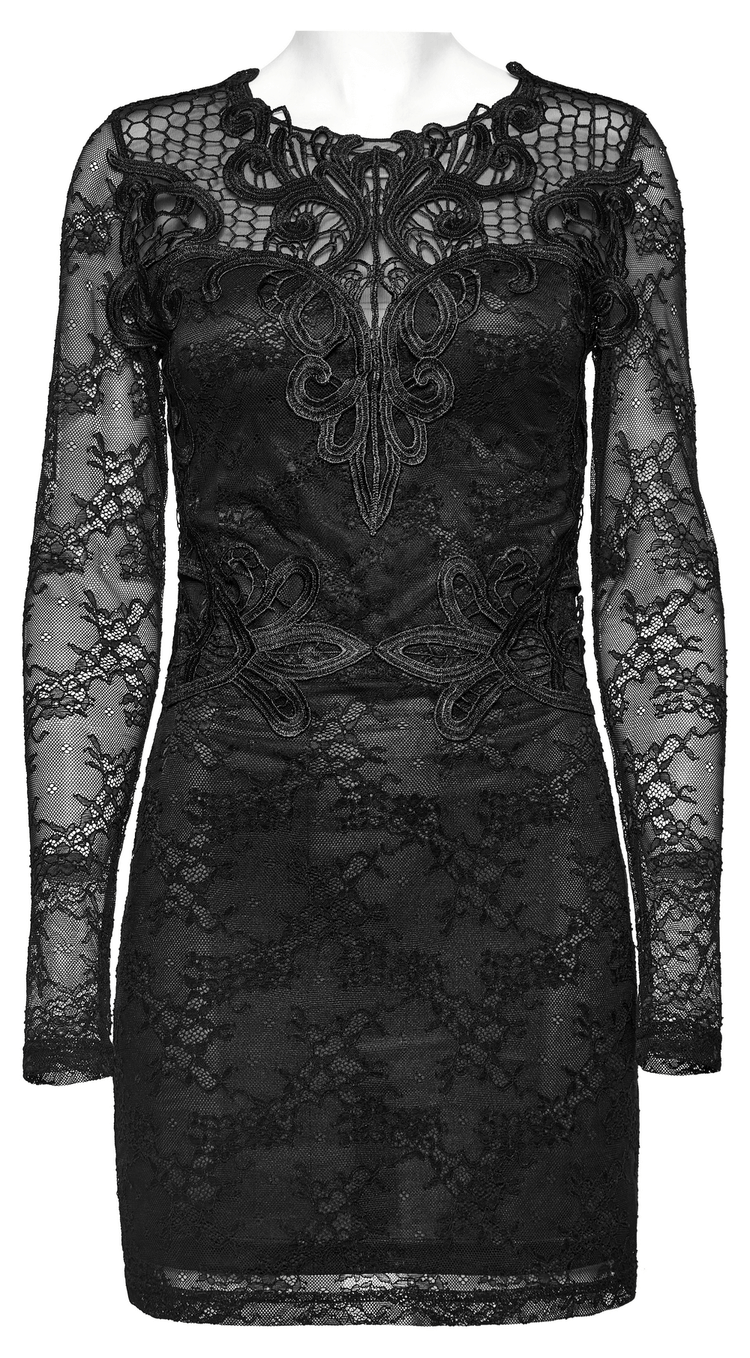 Elegant Long Sleeved Lace Slim Fit Black Formal Dress - image 4