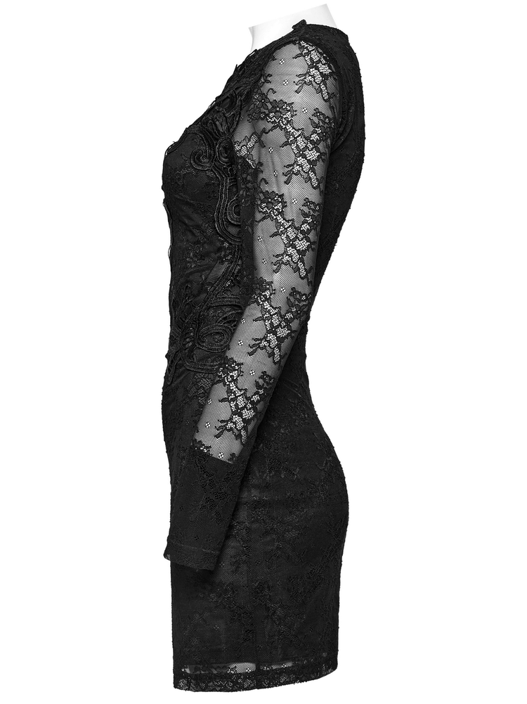 Elegant Long Sleeved Lace Slim Fit Black Formal Dress - image 5