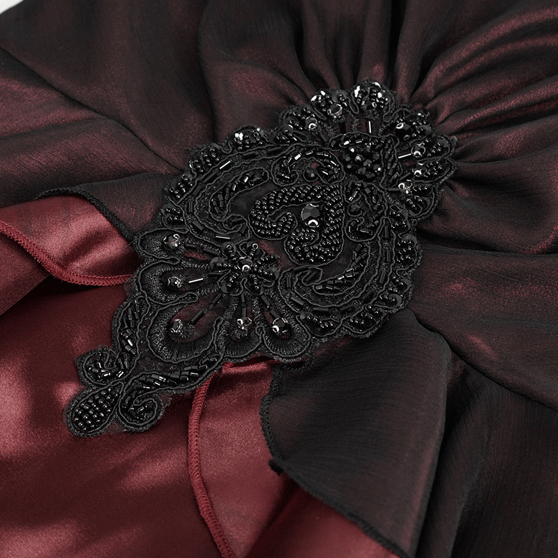 Elegant Long Trumpet Black Lace Sleeves Wine Red Dress / Women's Square Neck and Appliqued Dress - image 9