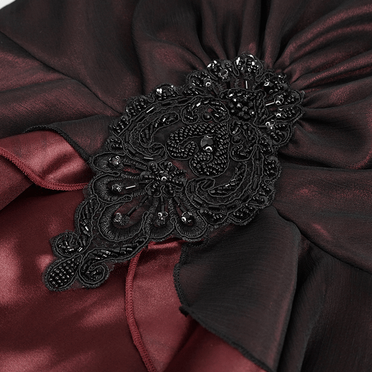 Elegant Long Trumpet Black Lace Sleeves Wine Red Dress / Women's Square Neck and Appliqued Dress - image 9