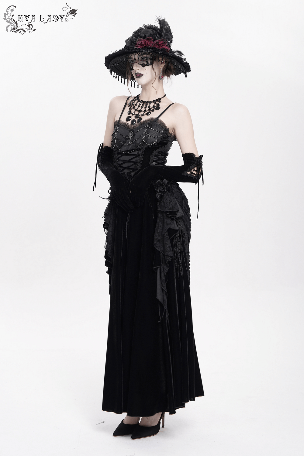 Elegant Maxi Dress with Lace Corset and Beaded Detail - image 24