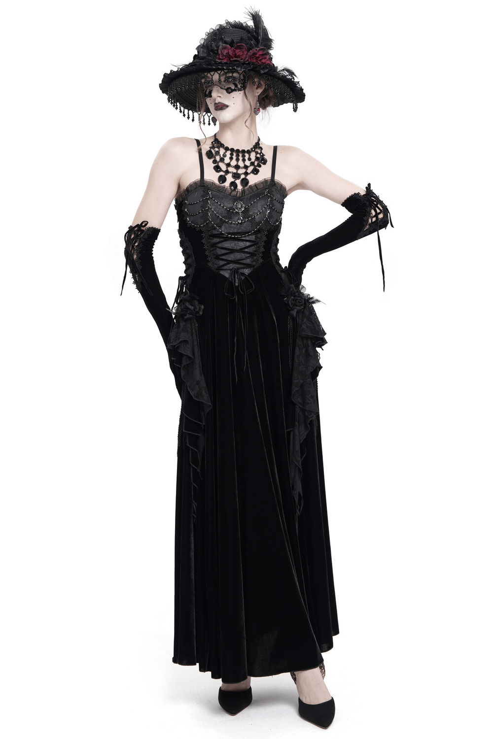 Elegant Maxi Dress with Lace Corset and Beaded Detail - image 1