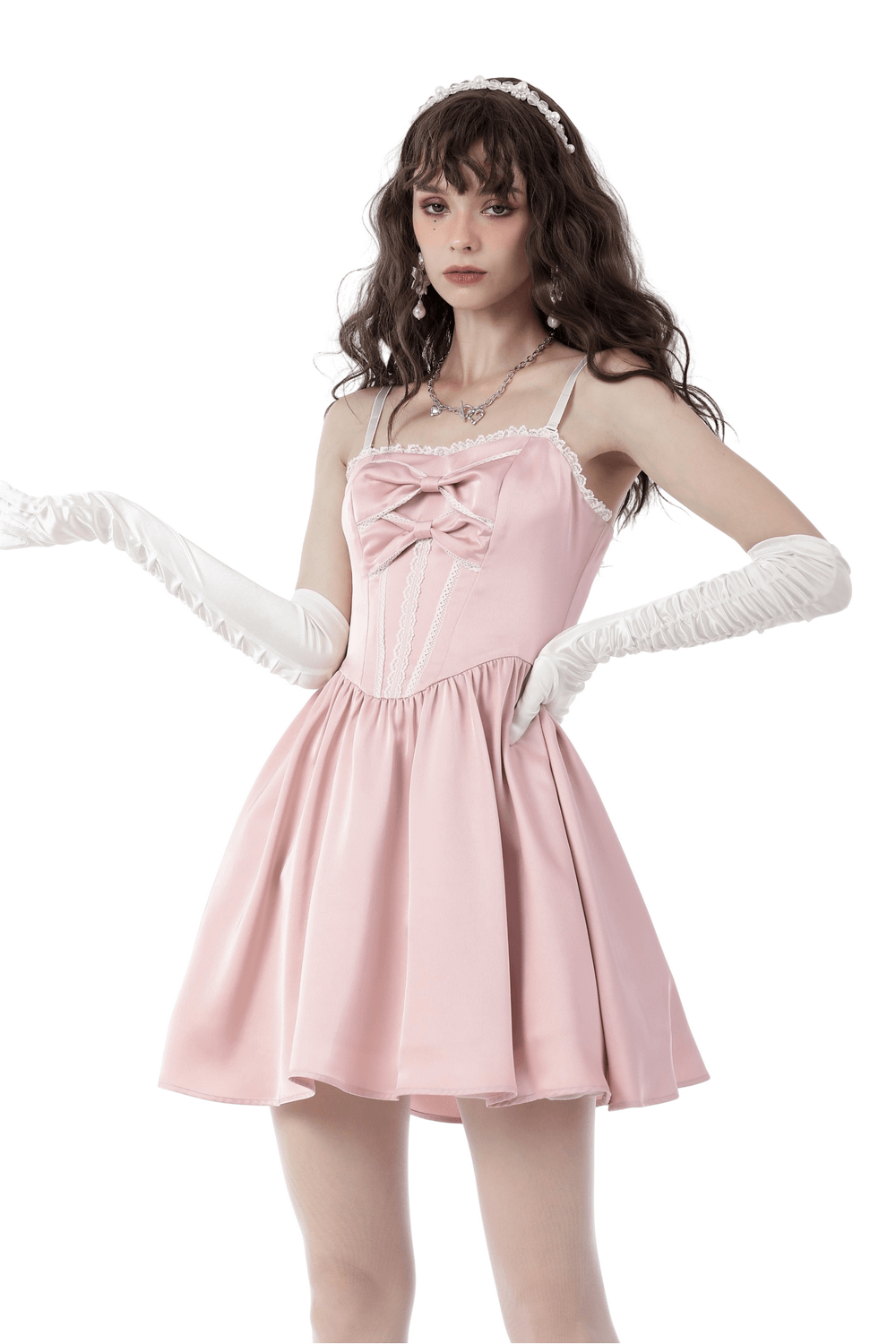 Elegant Pink Satin Bow Dress for Evening Events - image 1