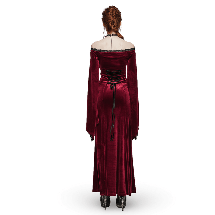 Elegant Red Velvet Gothic Dress with Lace Sleeves - image 2