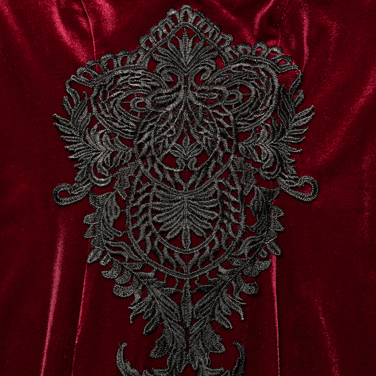 Elegant Red Velvet Gothic Dress with Lace Sleeves - image 7