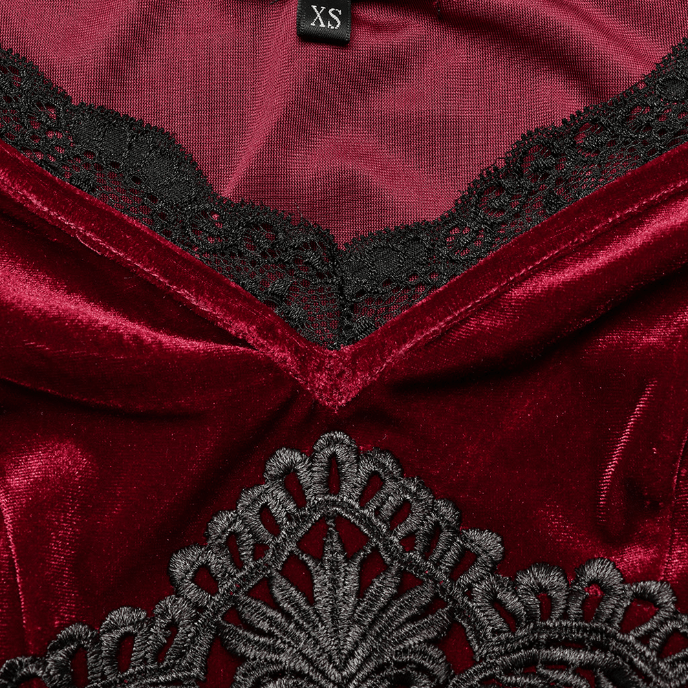 Elegant Red Velvet Gothic Dress with Lace Sleeves - image 8
