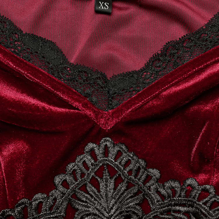 Elegant Red Velvet Gothic Dress with Lace Sleeves - image 8