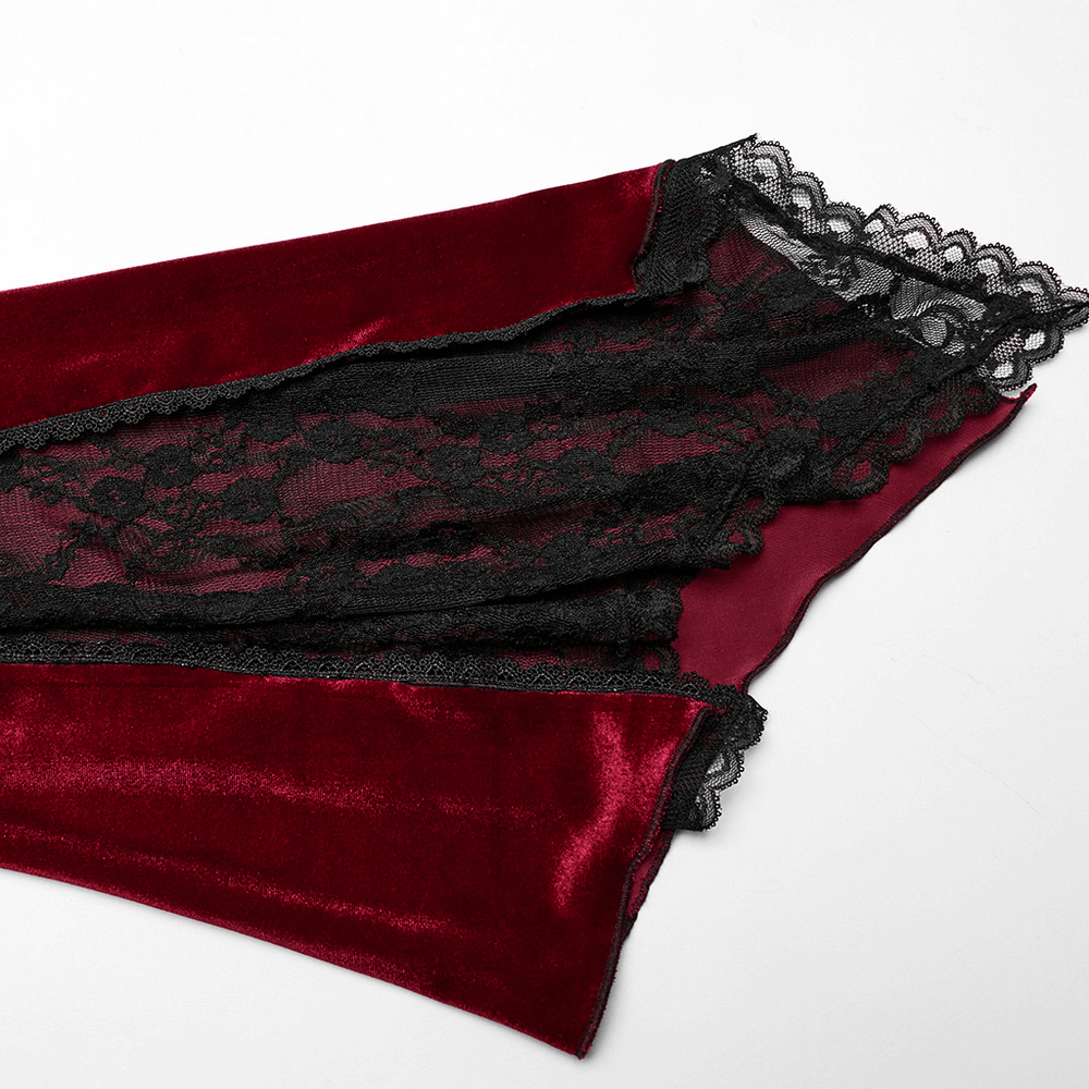 Elegant Red Velvet Gothic Dress with Lace Sleeves - image 9