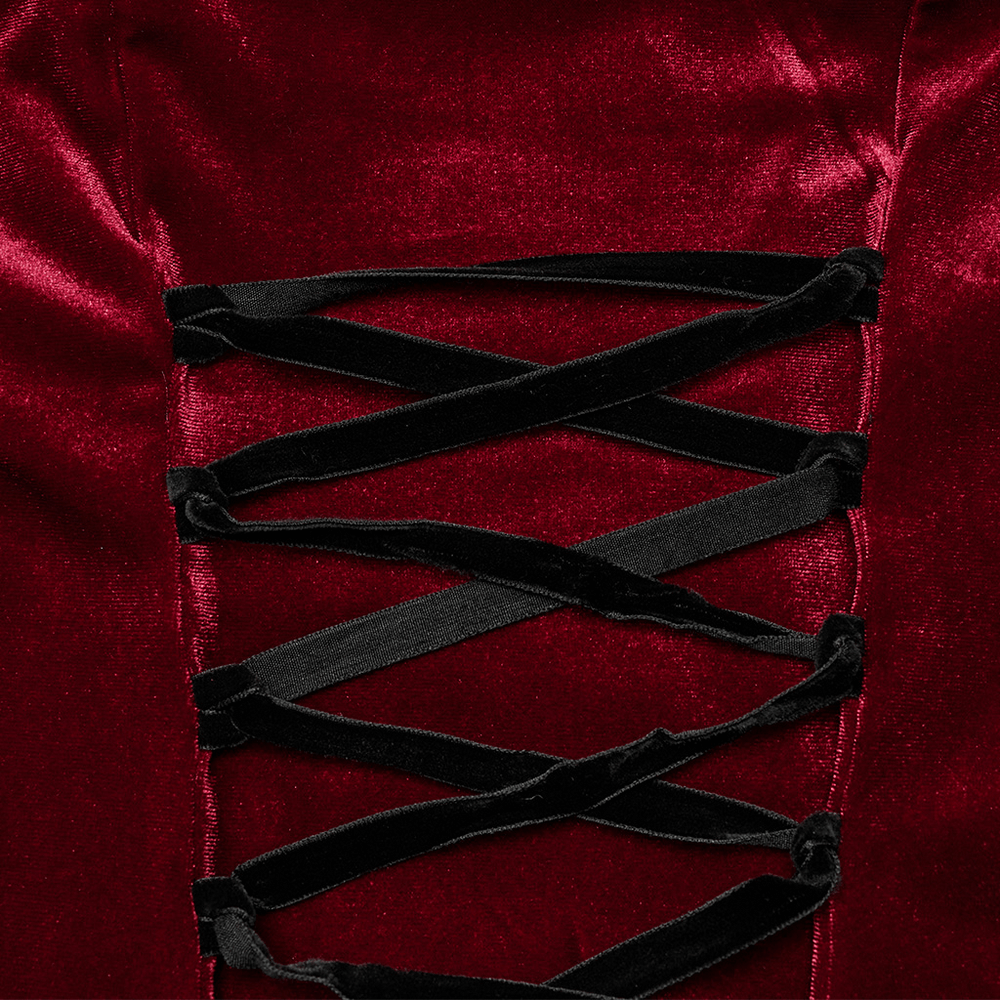 Elegant Red Velvet Gothic Dress with Lace Sleeves - image 10