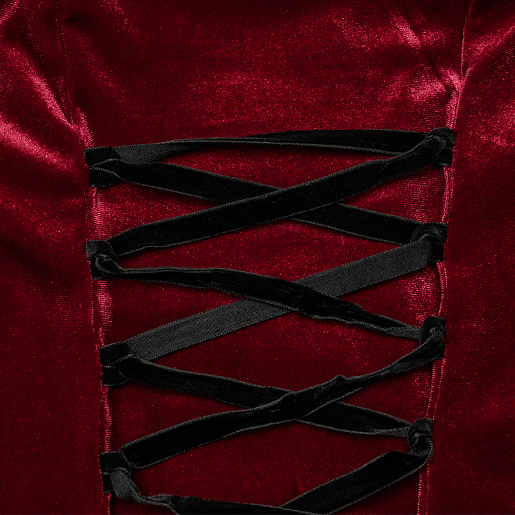 Elegant Red Velvet Gothic Dress with Lace Sleeves - image 10