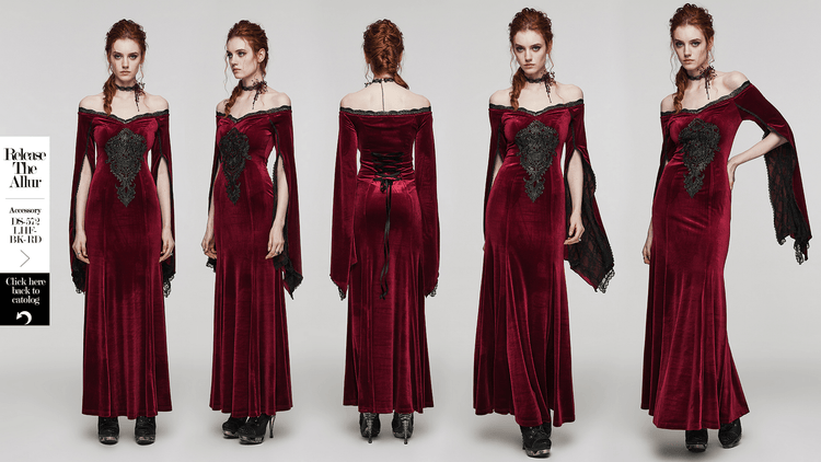 Elegant Red Velvet Gothic Dress with Lace Sleeves - image 12