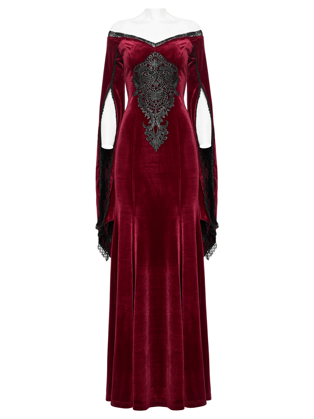 Elegant Red Velvet Gothic Dress with Lace Sleeves - image 4