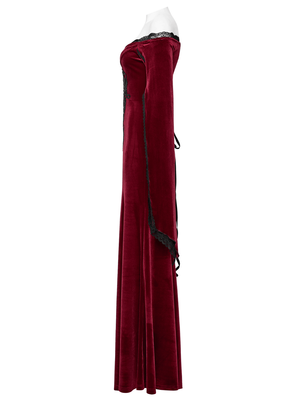Elegant Red Velvet Gothic Dress with Lace Sleeves - image 5