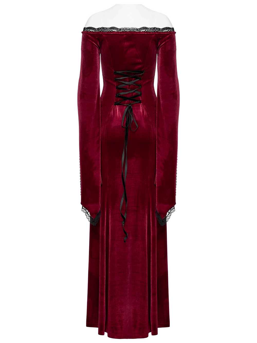 Elegant Red Velvet Gothic Dress with Lace Sleeves - image 6