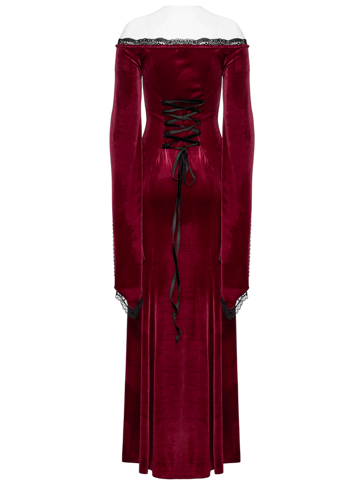 Elegant Red Velvet Gothic Dress with Lace Sleeves - image 6