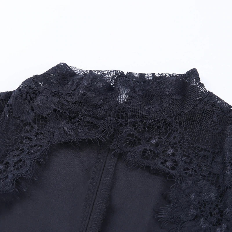 Elegant Sexy Lace Spliced Dress for Ladies / Women Slim Mini Party Dress with Long Sleeves - image 7