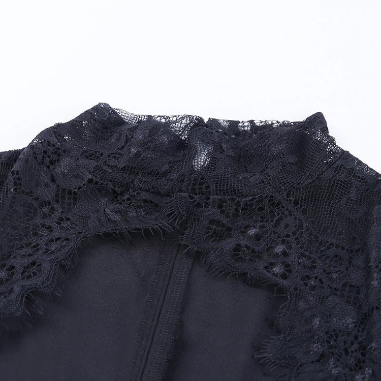 Elegant Sexy Lace Spliced Dress for Ladies / Women Slim Mini Party Dress with Long Sleeves - image 7