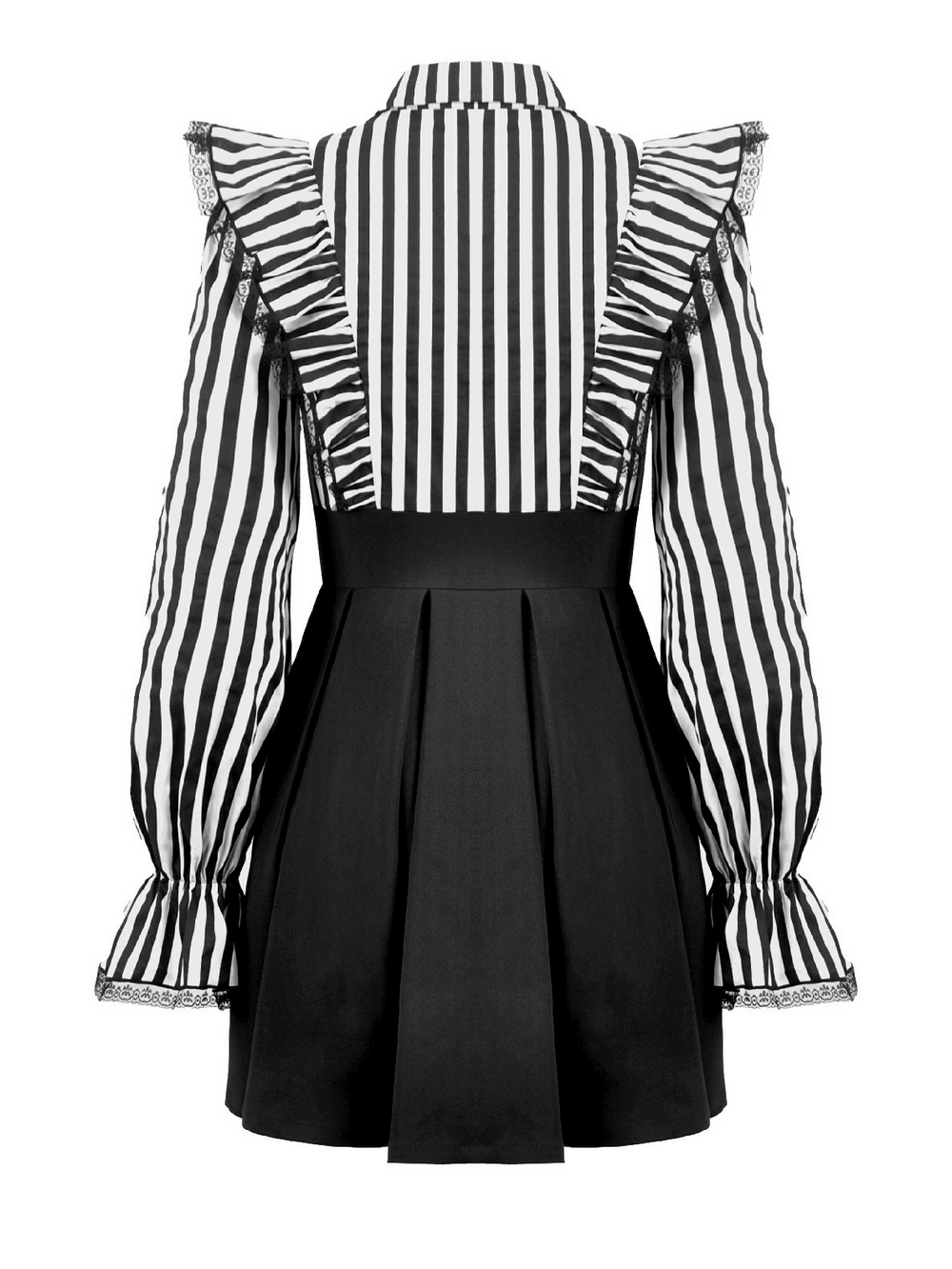 Elegant Striped Dress with Ruffle Sleeves and Moon Detail - image 5