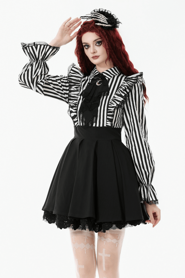 Elegant Striped Dress with Ruffle Sleeves and Moon Detail - image 12