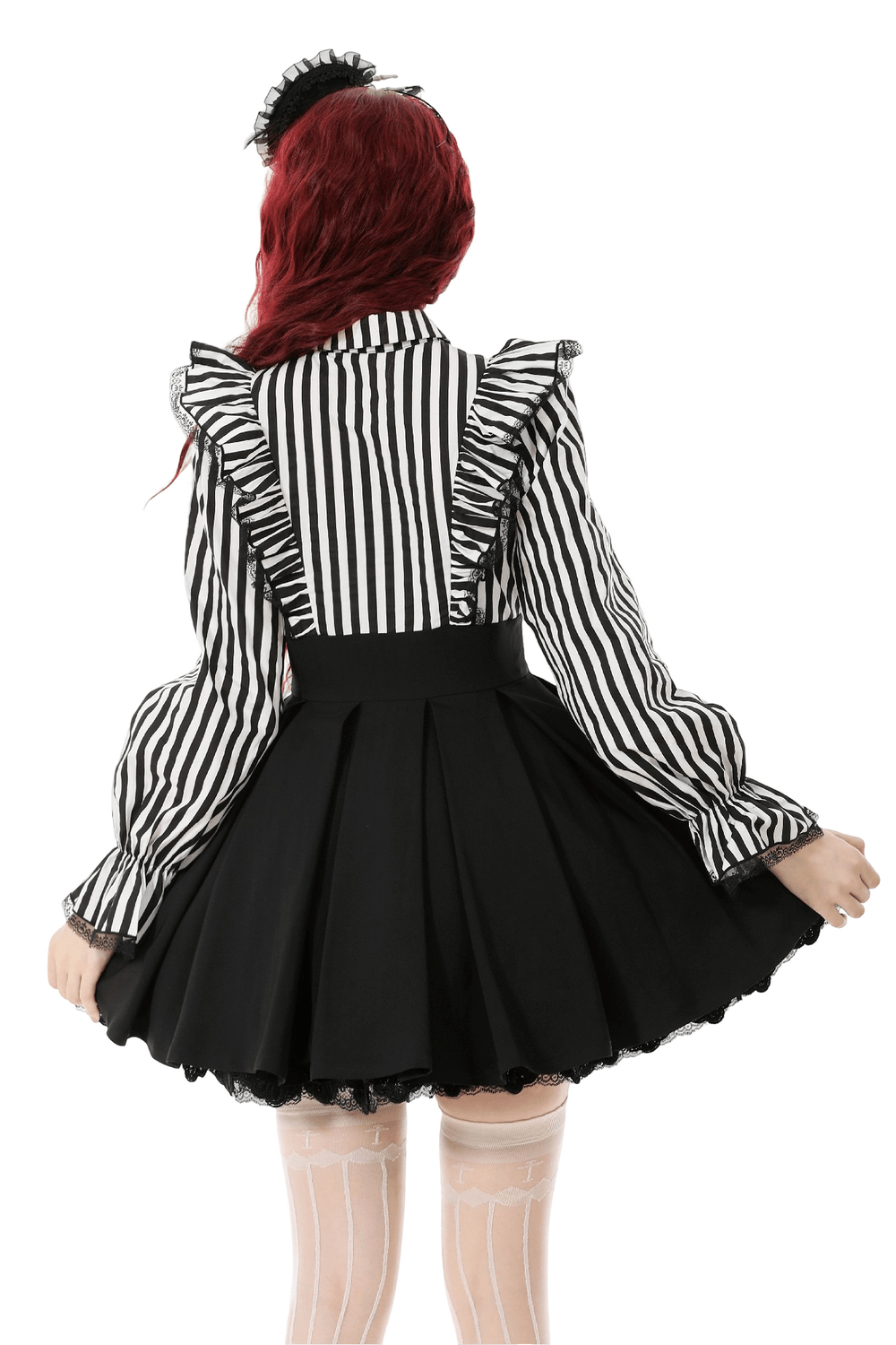Elegant Striped Dress with Ruffle Sleeves and Moon Detail - image 2