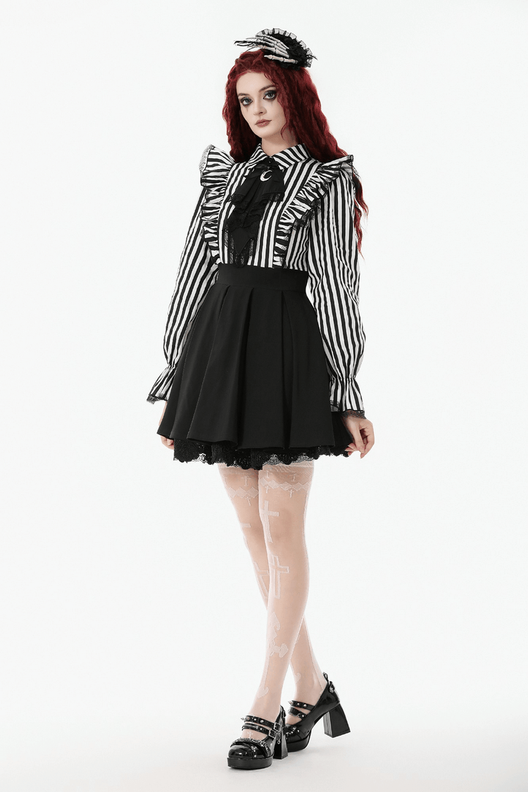 Elegant Striped Dress with Ruffle Sleeves and Moon Detail - image 14