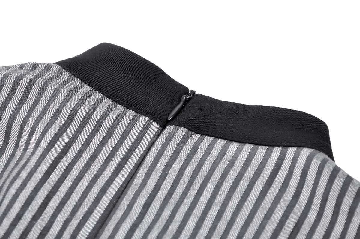 Elegant Striped Ruffle Dress with Brooch Accent - image 8