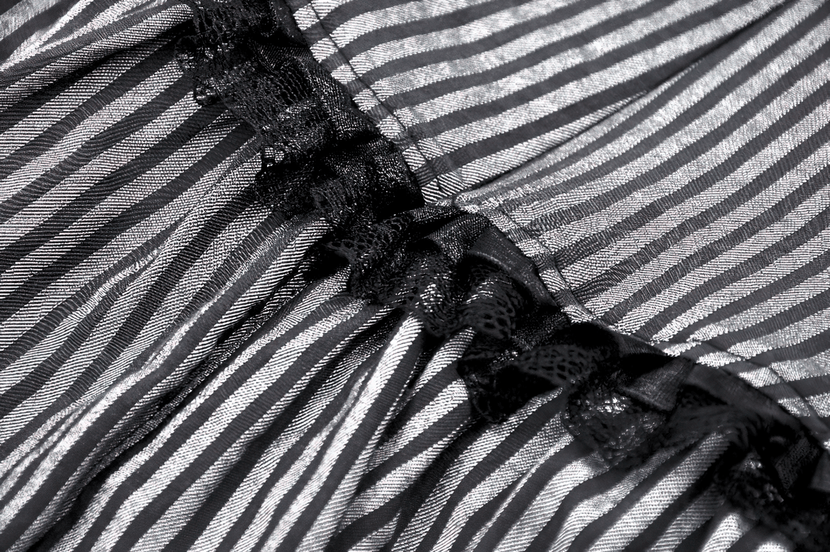 Elegant Striped Ruffle Dress with Brooch Accent - image 11