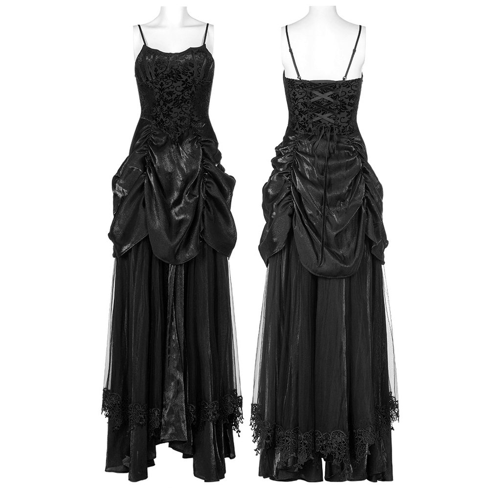Elegant Tulle and Velvet Gothic Gown With Drawstring Back - image 3