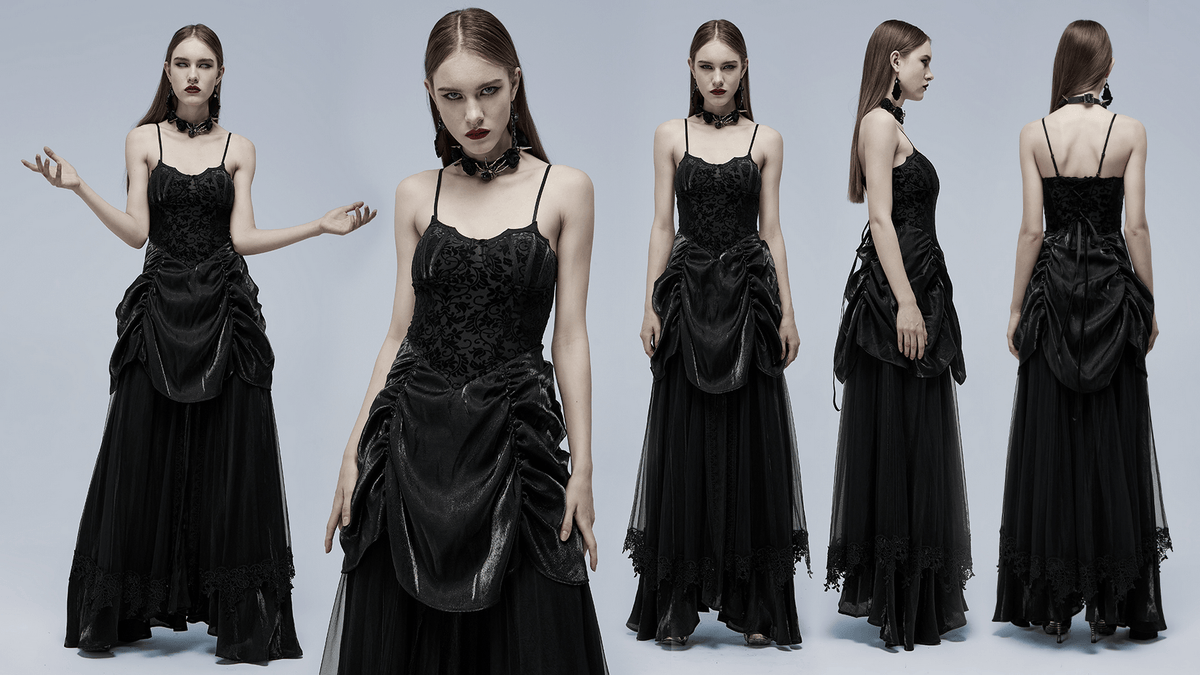 Elegant Tulle and Velvet Gothic Gown With Drawstring Back - image 15