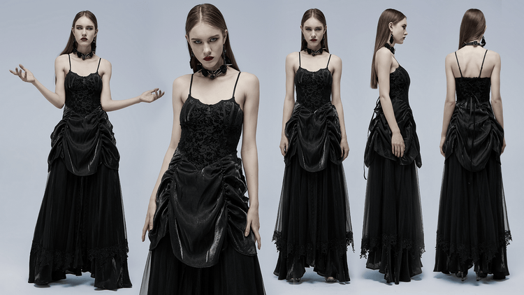 Elegant Tulle and Velvet Gothic Gown With Drawstring Back - image 15