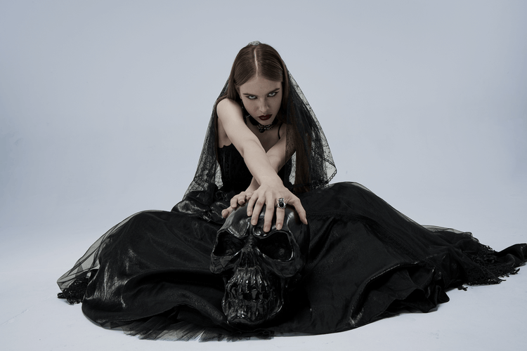 Elegant Tulle and Velvet Gothic Gown With Drawstring Back - image 11