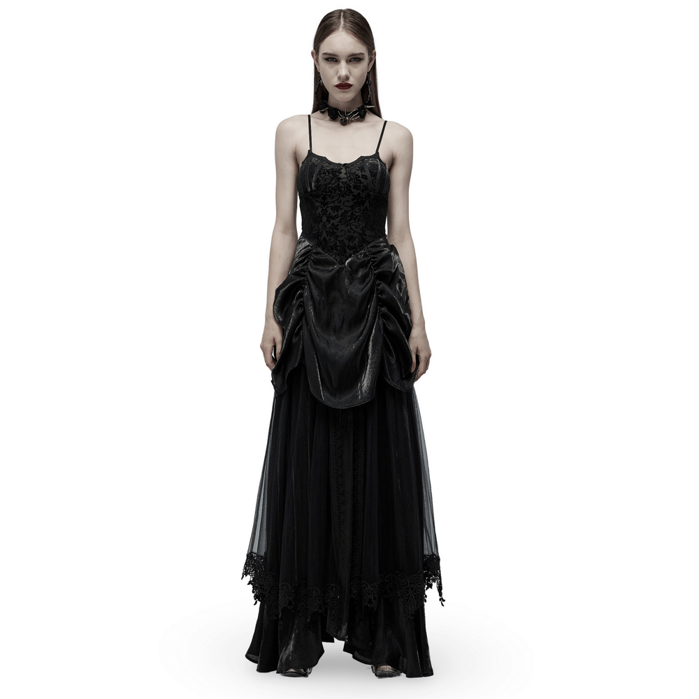 Elegant Tulle and Velvet Gothic Gown With Drawstring Back - image 1