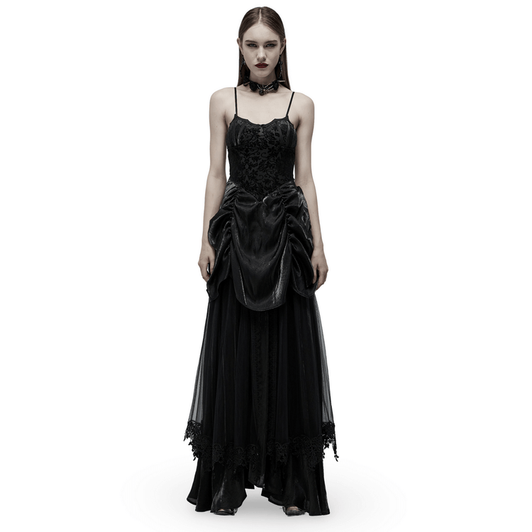 Elegant Tulle and Velvet Gothic Gown With Drawstring Back - image 1