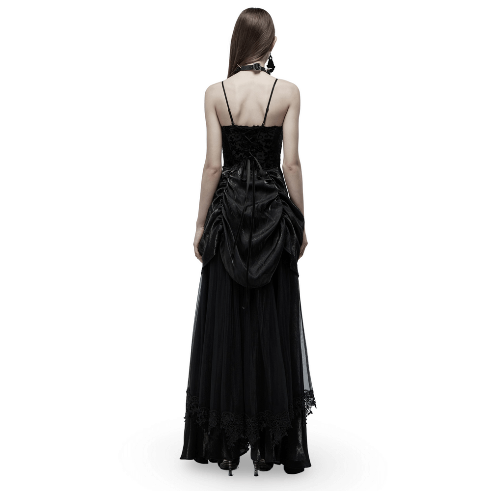 Elegant Tulle and Velvet Gothic Gown With Drawstring Back - image 2