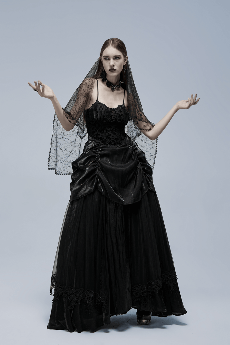 Elegant Tulle and Velvet Gothic Gown With Drawstring Back - image 13
