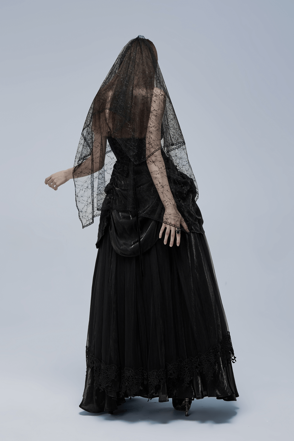 Elegant Tulle and Velvet Gothic Gown With Drawstring Back - image 14