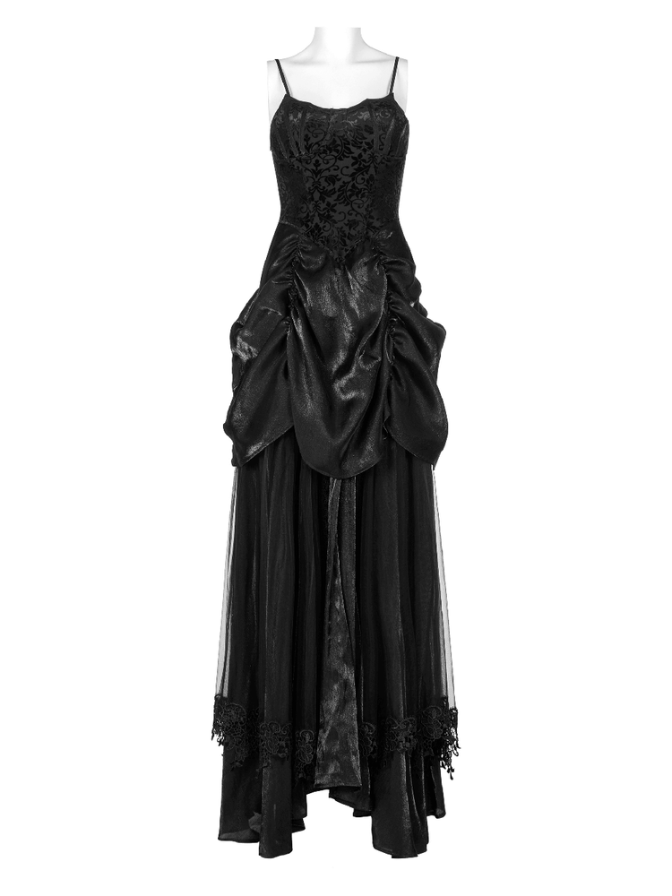 Elegant Tulle and Velvet Gothic Gown With Drawstring Back - image 4