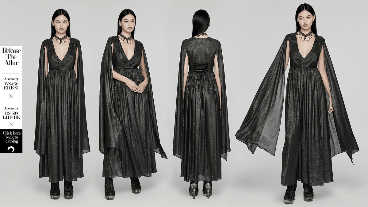 Elegant V-Neck Black Chiffon Dress with Long Sleeves - image 18