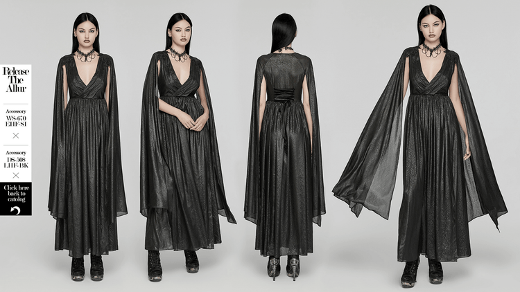 Elegant V-Neck Black Chiffon Dress with Long Sleeves - image 18