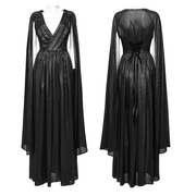 Elegant V-Neck Black Chiffon Dress with Long Sleeves - image 3