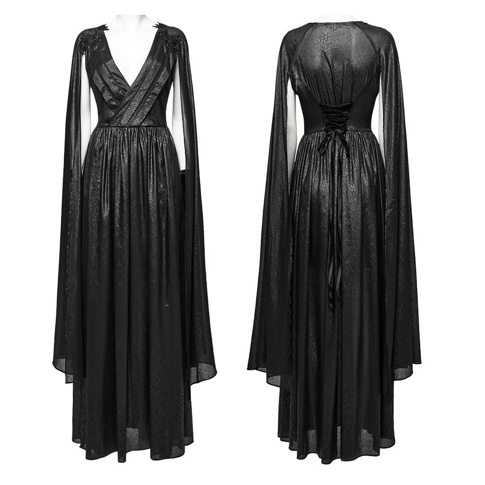 Elegant V-Neck Black Chiffon Dress with Long Sleeves - image 3