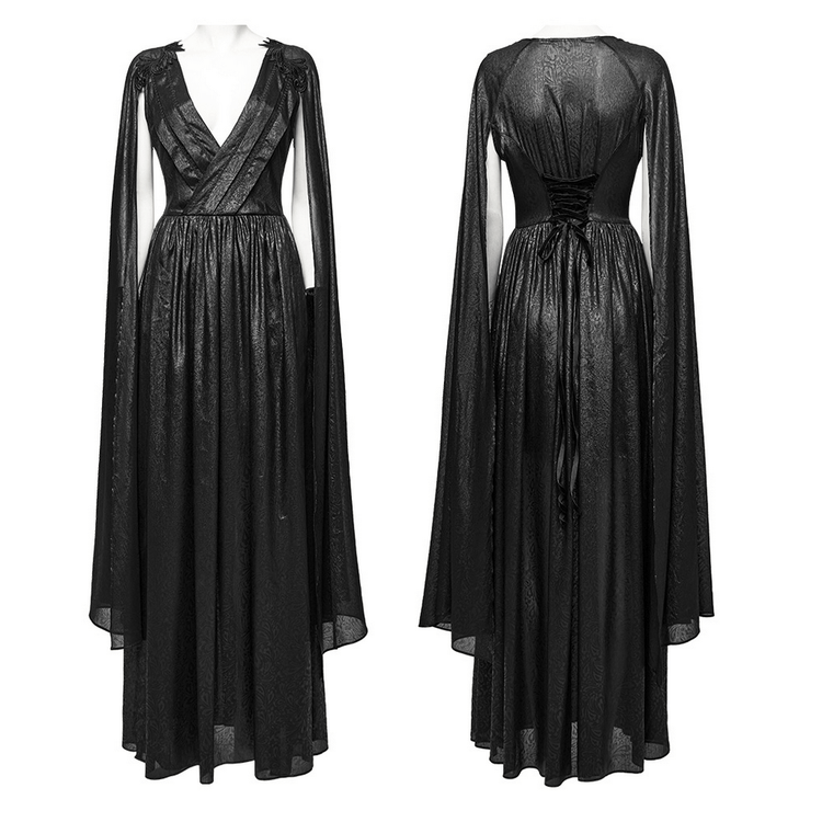 Elegant V-Neck Black Chiffon Dress with Long Sleeves - image 3