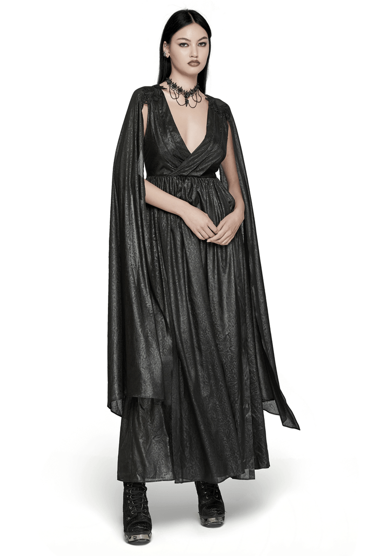 Elegant V-Neck Black Chiffon Dress with Long Sleeves - image 1
