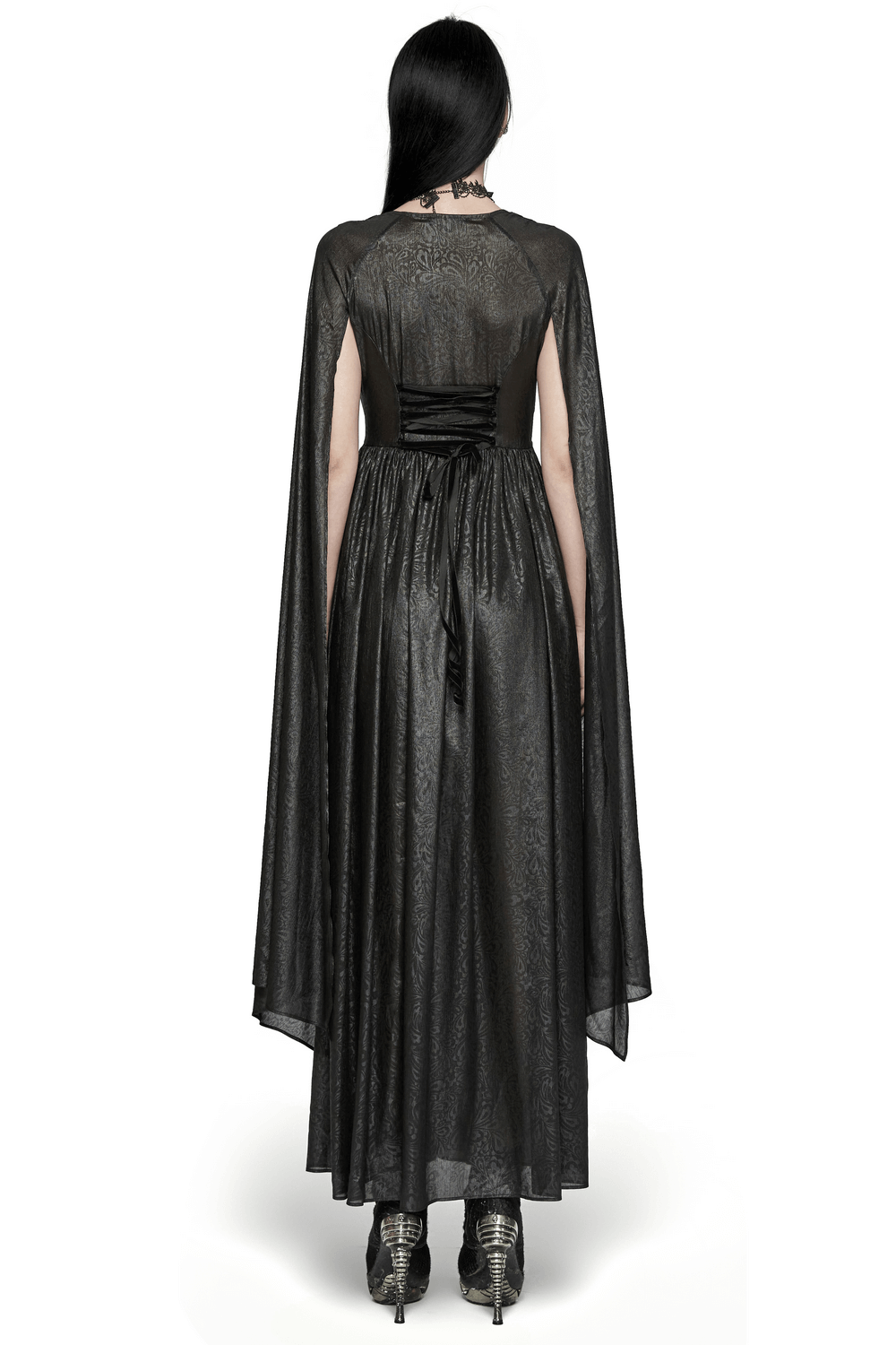 Elegant V-Neck Black Chiffon Dress with Long Sleeves - image 2