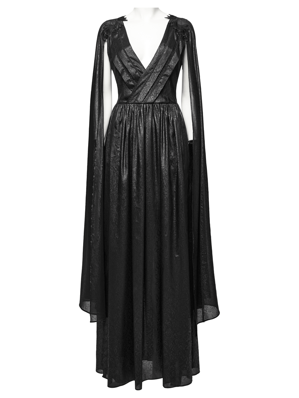 Elegant V-Neck Black Chiffon Dress with Long Sleeves - image 4