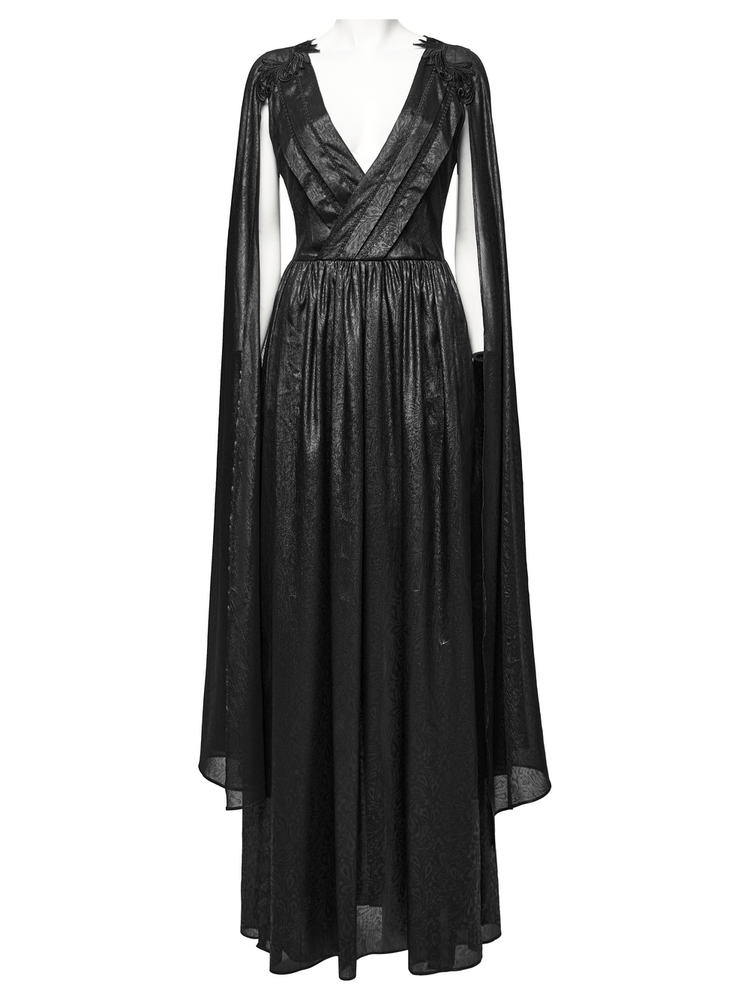 Elegant V-Neck Black Chiffon Dress with Long Sleeves - image 4